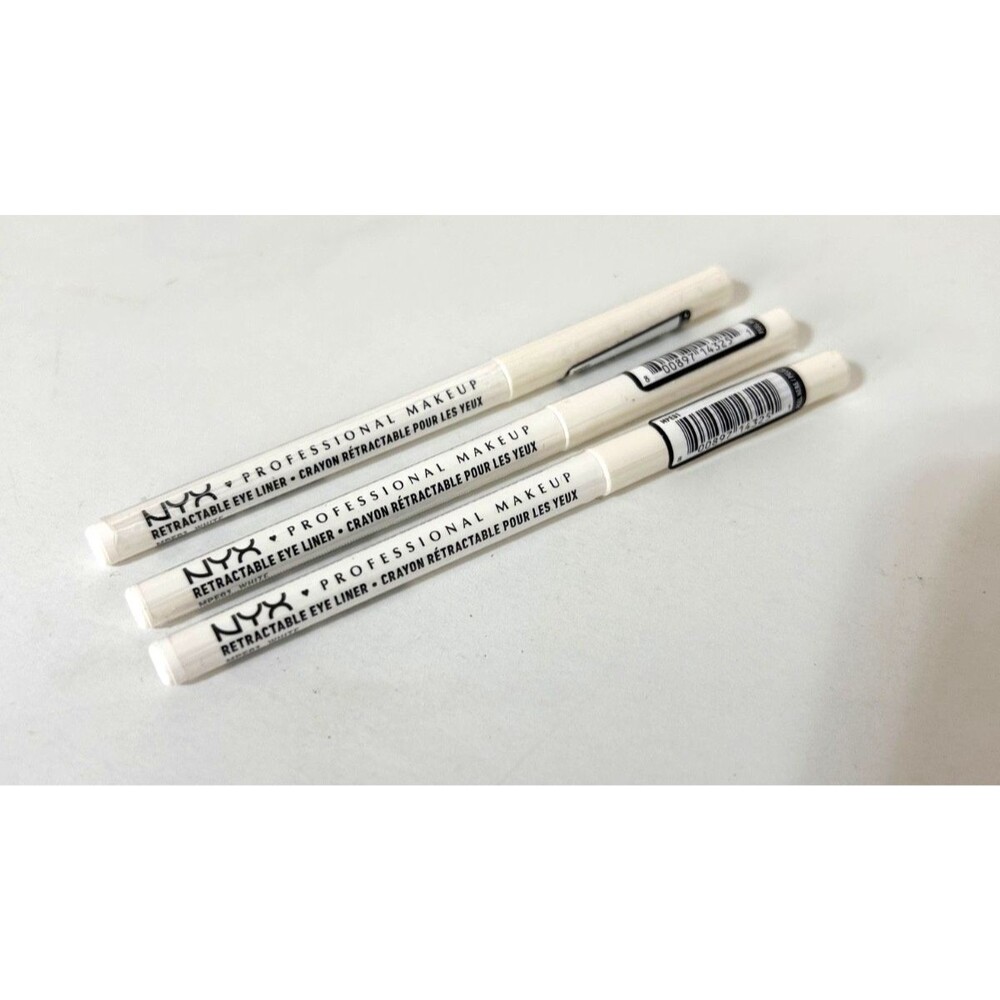 3x NYX Makeup Retractable Eye Liner‎ Pencil Crayon in White FULL SIZE 0.01 oz